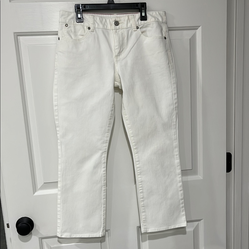 White Straight Leg Jeans with Cropped Length